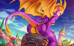 2girls anthrofied ass big_ass breasts dragon_girl fairy female female_only feral looking_at_viewer looking_back orange_hair rule_63 sparx spread_ass spyro spyro_the_dragon themaestronoob