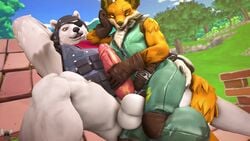 2boys 3d animated anthro balls bear connivingrat epic_games fennix_(fortnite) fortnite fox furry furry_tail gay male male/male male_only masturbation penis polar_bear polar_patroller polar_patroller_(fortnite) sound source_filmmaker tagme tail testicles video