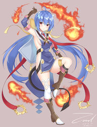 ass blue_hair demon_girl epic7 homunculus horns long_hair looking_at_viewer ravi_(epic7) red_eyes skimpy_clothes small_breasts video_games