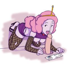 adventure_time blowjob cartoon_network choker cum ejaculation fellatio female finn_the_human fishnet_stockings g-string glory_hole high_heels misplacedlines nipples oral penis penis_on_face princess_bubblegum shirt_lift short_skirt testicles tiara