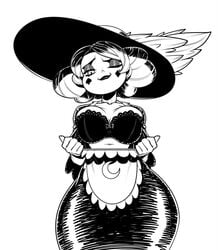 belly_button big_breasts bra breasts busty cheek_markings disney eclipsa_butterfly eyelashes eyeshadow female females_only groove1121 large_breasts looking_at_viewer looking_down monochrome navel presenting_breasts pulling_down pushup_bra star_vs_the_forces_of_evil sunhat top_heavy wide_hips wink winking winking_at_viewer