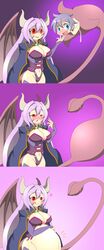 !_!(artist) 1boy after_vore alma_elma amauchi belly_expansion big_belly big_breasts blue_eyes blue_jacket breasts cape cleavage curvy female heart heavy_breathing horns human licking_lips luka_(mon-musu_quest!) luka_(monster_girl_quest) male mon-musu_quest! monster_girl_quest navel pointy_ears post_vore purple_hair ready_to_pop saliva sequence simple_background stomach_bulge succubus tagme tail tail_vore tattoo voluptuous vore wings