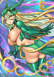 1girls alternate_version_available areolae armor armored_boots armored_gloves ass bare_ass bare_back big_breasts blonde_hair breasts cosplay eye_contact female gijinka gold_eyes gold_ribbons green_hair humanized legendary_pokémon long_hair looking_at_viewer mega_rayquaza nintendo nipples pale-skinned_female pale_skin pokemon pokemon_oras rayquaza rayquaza_(cosplay) redjet thick_thighs thighs two_tone_hair under_boob visible_nipples yellow_eyes