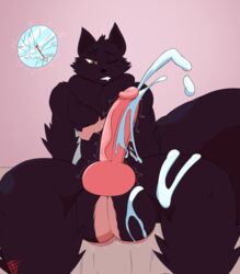 2019 absurd_res anthro balls big_balls big_penis bite biting_lip black_coat_(commissarspuddy) blazethefox bodily_fluids canid canine canis cum cum_on_balls genital_fluids genitals hi_res knot male male_only mammal mane neck_tuft penis scar solo sweat tuft twitching vein wolf