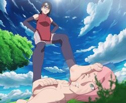 2girls animated boruto:_naruto_next_generations female female_only foot_fetish foot_focus foot_worship incest mother_and_daughter multiple_girls naruto sakura_haruno sarada_uchiha trampling