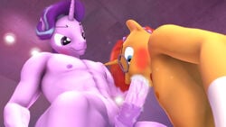 3d absurdres animal_genitalia animal_penis anthro blue_eyes blush bodily_fluids cum equid equine equine_penis eyewear facial_hair fellatio friendship_is_magic furry gay genital_fluids genitals glasses hand_on_head hasbro highres horn male mammal my_little_pony oral penile penis purple_eyes rule_63 sex sitting source_filmmaker starlight_glimmer stellar_gleam_(mlp) sunburst_(mlp) unicorn unie yaoi