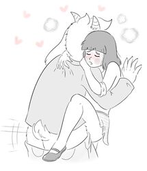 1boy 1girls against_wall aged_up anthro asriel_dreemurr blush blushing chara dressed female female/male female_human hearts human male male_anthro monochrome passionate penetration rainy_(artist) sex steam steamy_breath straight sweat undertale undertale_fanfiction vaginal_penetration