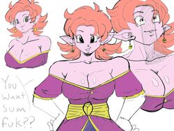 1boy 1girls alternate_breast_size bare_shoulders big_breasts breasts chronoa cleavage clothing core_person dragon_ball dragon_ball_heroes dragon_ball_xenoverse dragon_ball_z earrings edit goddess imminent_sex large_breasts looking_at_viewer looking_up penis_shadow pink_hair pink_skin pointy_ears potara_earrings pseudocel shiny_skin shounen_jump