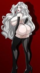 ass chaos_comics goddess handbra hips huge_ass huge_breasts huge_butt lady_death nipple_bulge nipples red_lips thong white_hair white_skin