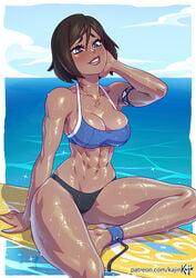 1girls abs arm_support armband armpits athletic avatar_legends bare_shoulders barefoot big_breasts bikini blue_eyes blush bob_cut breasts brown_hair cleavage clouds dark-skinned_female dark_hair dark_skin dripping_wet female female_focus female_only female_protagonist fingernails fit_female green_nails hand_behind_head kajinman korra large_breasts lipstick looking_at_viewer medium_hair muscles muscular_female necklace ocean outdoors raava sitting six_pack smile smooth_skin solo solo_female solo_focus surfboard surfer surfing swimsuit the_avatar the_legend_of_korra thick_thighs tomboy toned toned_female water water_tribe wet