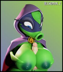 3d 3d_(artwork) areola areolae big_breasts blue_eyes breasts cape dildo green_areola green_body green_breasts green_nipples green_shadow_(pvz) green_skin huge_breasts leaf leaf_hair lewdman2 outercourse paizuri peashooter_(pvz) plant plant_girl plantie plants_vs_zombies plants_vs_zombies:_heroes sex_toy