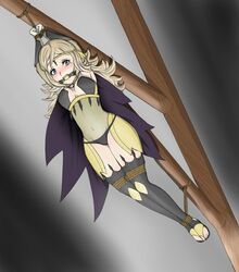 ball_gag big_breasts blonde_hair blush blushing bodystocking bondage crying fire_emblem fire_emblem_fates gag inner_thighs nintendo ophelia_(fire_emblem) pole rope rope_bondage see-through suspension tearing_up tears wadaldo