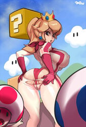 1girls 2boys ass belt blonde_hair blue_eyes bodysuit breasts bubble_ass bubble_butt clothing curvy dat_ass enf erect_nipples female footwear from_behind handwear huge_breasts human jumpsuit large_ass leotard_under_clothes lost_clothes male mario_(series) mario_kart multiple_boys nintendo nipple_bulge nipples outdoors pale_skin panties princess_peach tentaclemonsterchu toad_(mario) torn_clothes torn_pants wardrobe_malfunction