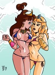 2019 2girls arm_bracelets big_breasts bikini breasts captain_n_the_game_master female female_only micro_bikini multiple_girls necklace nintendo princess_lana princess_zelda pussy string_bikini swimsuit teev the_legend_of_zelda the_legend_of_zelda_(cartoon) tiara yuri zelda_(cartoon)