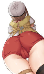 1girls artist_request ass atelier_(series) atelier_ryza atelier_ryza_2 big_ass booty_shorts brown_hair cameltoe female female_only from_behind from_below hat mizushina_minato red_shorts reisalin_stout shiny shiny_clothes shiny_skin short_hair short_shorts shorts solo thick_thighs thigh_strap thighhighs thighs white_background