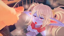 1boy 1girls animated awaiting_cum bed bedroom blonde_hair blue_skin blush female female_focus human imminent_cumshot large_penis league_of_legends male masturbation no_sound penis pink_eyes poppy riot_games scarf tongue tongue_out twintails video witchanon yordle