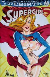 almostheroesart areolae big_breasts blonde_hair blue_eyes breasts breasts_out busty comic comic_cover cover dc dc_comics eyelashes eyeshadow female female_focus female_only hourglass_figure kara_zor-el lipstick long_hair makeup mascara miniskirt nipples pinup pinup_pose skirt solo supergirl superman_(series) tagme wide_hips