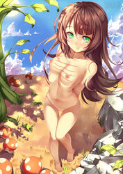 1girls brown_hair feet female_only gorudazo green_eyes naked nipples pussy scar solo thigh_gap uncensored