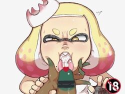 1futa 1girls censored cum_in_mouth endured_face female futa_on_female futanari inkling marina_(splatoon) mouth_fetish mouth_full_of_cum mouth_hold nintendo nuranura-san open_mouth oral pearl_(splatoon) penis simple_background splatoon splatoon_2 tagme white_background