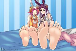 2girls fae_(fire_emblem) female female_only fire_emblem fire_emblem:_the_binding_blade fire_emblem_heroes foot_focus heterochromia idunn_(fire_emblem) intelligent_systems multiple_girls nintendo omegazero01 pink_hair pointy_ears rabbit_ears soles