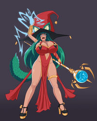 animal_ears fluffy_tail gamegwl huge_breasts large_hat mage magic sorceress staff witch_hat