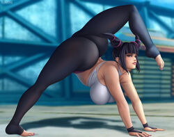 1girls ass big_ass black_hair capcom dat_ass female female_focus female_only flexible flowerxl higher_resolution_available juri_han leggings purple_eyes solo solo_female solo_focus splits street_fighter thick_thighs upside-down upside-down_splits vertical_splits yoga_pants