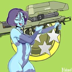 2d artificial_intelligence b-intend blue_eyes blue_skin bob_cut breasts cortana female female_only halo_(series) hologram lanhai m6_spartan_laser microsoft short_hair