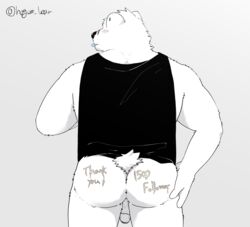 2020 absurd_res anthro ass balls black_nose blush clothing fur genitals hagom hi_res male male_only mammal penis polar_bear shirt simple_background solo topwear ursid ursine white_body white_fur