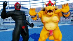 16:9 3d anthro balls bara beard boner bowser death_battle digital_media_(artwork) duo erection facial_hair flaccid ganondorf genitals gerudo hair humanoid humanoid_pointy_ears koopa looking_at_viewer male male_only malicekira mario_(series) muscular muscular_male nintendo nipples nude penis pubes red_hair scalie smile spiked_balls spikes spikes_(anatomy) the_legend_of_zelda video_games widescreen