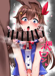 1boy 1girls blue_eyes blush brown_hair censored dark-skinned_male erection female hair_ornament hololive hololive_gen_0 hololive_japan large_penis male penis penis_awe sekino_takehiro skeb_commission star_hair_ornament straight tokino_sora virtual_youtuber