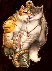 2boys anthro balls blush canine cum erection feline fur furry gay handjob interspecies licking male male_only penis pockyrumz tiger tongue wolf yaoi