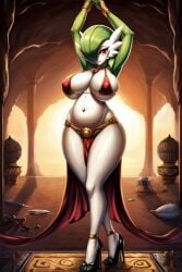 ai_generated armpits arms_up belly_dancer belly_dancer_outfit cave game_freak gardevoir harem_girl harem_outfit heels loincloth navel pokemon pokemon_(species)