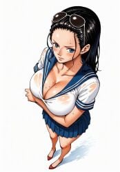 ai_generated alluring almost_naked almost_nude big_breasts blue_eyes blush breasts female female_only glasses glasses_on_head long_hair looking_at_viewer massive_breasts nico_robin one_piece school_girl school_uniform schoolgirl schoolgirl_uniform seducing seduction seductive seductive_body seductive_eyes seductive_gaze seductive_look seductive_mouth seductive_pose shiny_hair shiny_skin skirt sunglasses sunglasses_on_head sweat sweatdrop sweating sweaty sweaty_body uniform voluptuous voluptuous_female yashin