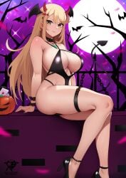 1girls blonde_hair breasts female gold_eyes halloween huge_breasts kaos_art light-skinned_female light_skin long_hair mythra naughty_face nintendo succubus succubus_costume xenoblade_(series) xenoblade_chronicles_2