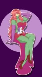 bare_shoulders big_breasts bolivia_(countryhumans) breasts countryhumans countryhumans_girl dress female gloves green_body hair high_heels jessica_rabbit_(cosplay) red_dress