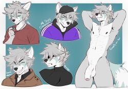 akaro_(lukiro) anthro balls biped canid canine canis clothed clothing countershade_fur countershade_torso countershading eyebrows fur genitals glans hair hi_res humanoid_genitalia humanoid_penis hybrid lukiro male mammal penis procyonid raccoon solo tail wolf