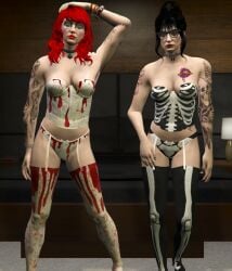 alex_domino big_breasts black_hair bones choker female glasses goth_girl lingerie mary_mushkin nopixel painted_nails red_hair tattoos