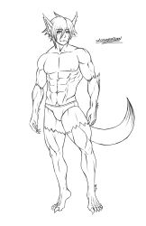 animal_arms furry_arms neo_(sammyfox) sketch speedo wickedraiden wolf_boy