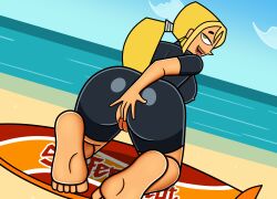 1girls ass bankaipacay big_ass big_breasts blonde_hair breasts bridgette_(tdi) female female_only human light-skinned_female masturbation pussy solo solo_female solo_focus surfboard swimsuit teasing tongue_out total_drama_island wetsuit