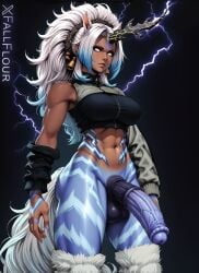 1futa abs ai_generated asymmetrical_clothes athletic athletic_futanari balls big_balls big_breasts big_penis blue_penis blue_skin breasts dark-skinned_female dark-skinned_futanari dark_background electricity eutrope fallflour final_fantasy final_fantasy_xiv fur furry furry_female futa_only futanari gradient_hair headwear highres horn horse_girl horse_tail horsecock horsecock_futanari ixion lightning muscles muscular_futanari naked_female off_shoulder penis self_upload solo solo_futa striped_body striped_fur veiny_penis white_eyes white_hair wicked_thunder