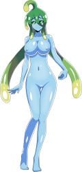 blue_skinned_female green_eyes_female green_hair_female hairless_pussy lionprideart monster_musume monster_musume_no_iru_nichijou nude nude_female slime_girl slime_hair suu_(monster_musume) transparent_background two-tone_hair yellow_hair_female