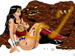 2008 arms_behind_back ass batman_(series) black_hair blue_eyes bondage breasts clayface dc dc_comics earrings face female imminent_rape lasso_of_truth nipples open_mouth wonder_woman wonder_woman_(series)