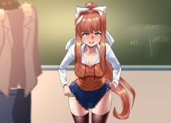 after_sex blush blush blushing_at_viewer clothed doki_doki_literature_club fully_clothed kahullt looking_at_viewer monika_(doki_doki_literature_club) sweat sweating