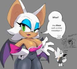 bat bat_wings big_breasts breasts cleavage clothing elbow_gloves funtimedeluxego gloves huge_breasts large_breasts rouge_the_bat sonic_(series) tan thick_thighs white_hair