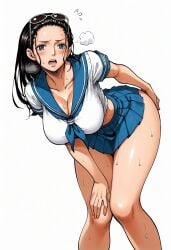 ai_generated alluring almost_naked almost_nude big_breasts blue_eyes blush breasts female female_only glasses glasses_on_head long_hair looking_at_viewer massive_breasts nico_robin one_piece school_girl school_uniform schoolgirl schoolgirl_uniform seducing seduction seductive seductive_body seductive_eyes seductive_gaze seductive_look seductive_mouth seductive_pose shiny_hair shiny_skin skirt sunglasses sunglasses_on_head sweat sweatdrop sweating sweaty sweaty_body uniform voluptuous voluptuous_female yashin