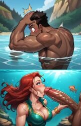 ai_generated aquaman_(series) blowjob cleavage dark-skinned_male dc_comics fellatio mera oral pale-skinned_female red_hair underwater will_of_ai