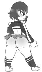 1girls ass ass_focus female freckles freckles_on_ass freckles_on_face full_body kim_pine legwear monochrome partially_clothed rear_view saucepit_(artist) scott_pilgrim short_hair skirt_lift solo solo_female stockings upskirt