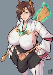 1futa alexandria_(xenoblade) big_breasts big_hips bulge futanari huge_breasts huge_hips large_hips looking_at_viewer nintendo penis pubic_hair sideboob solo sword thick_hips thick_thighs wide_hips xenoblade_(series) xenoblade_chronicles_3