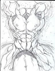 1boy abs bara big_pecs halo_(game) halo_(series) huge_pecs hyper hyper_muscles looking_at_viewer macro male male_focus male_only master_chief muk100 muscle_growth muscles muscular muscular_male nipples nude nude_male pecs sketch solo