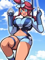 1girls big_breasts blue_clothing breasts creatures_(company) female female_only game_freak gym_leader human inabakun00 latina nintendo npc npc_trainer parachute pokemon pokemon_bw pokemon_trainer skyla_(pokemon)